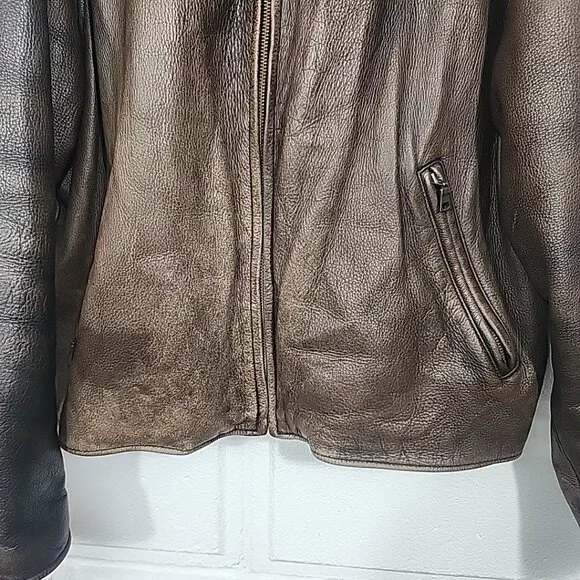 Vintage Eddie Bauer Leather Bomber Jacket Men’s LG Brown Aviator 90s - Picture 3 of 12